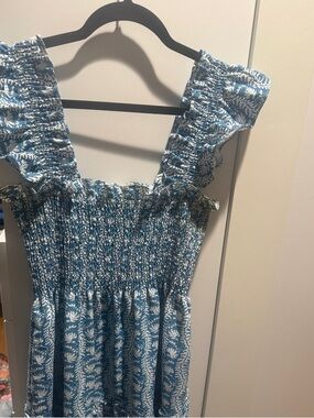 Hill House Blue and White Maxi Dress with Ruffle Straps